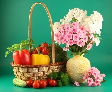 imagen bodegon vegetales y flores