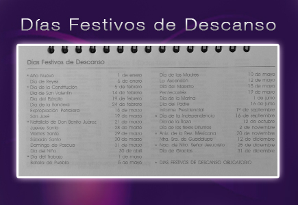 contenido agenda con dias festivos